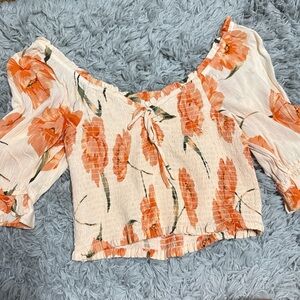 Floral Off-Shoulder Top in Orange and Cream